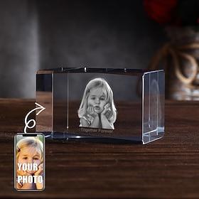 Personalized 3D Engraved Crystal Photo Gift Custom Holographic Laser Photo Decoration Birthday,Valentine's Wedding Memorial, Mother's Day,Christmas(Ideal Size
