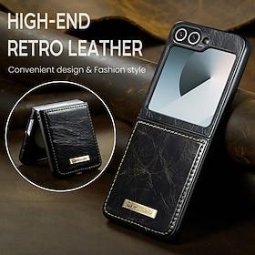 telefoon hoesje Voor Samsung Galaxy Z-flip 6 Achterkant met standaard Magnetisch Ondersteuning draadloos opladen Retro TPU PU-nahka