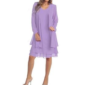 Dame Kjolesett Uformell kjole utendørs Daglig Fritid Drapering Mini kjole V-hals Langermet عادي Normal Sommer Vår