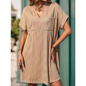 Women's Casual Dress Mini Dress Pocket Casual V Neck Short Sleeve Khaki Color