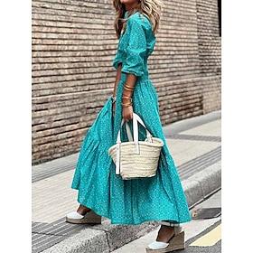 Women's Geometric Shirt Collar Maxi Dress Long Sleeve Summer Spring
