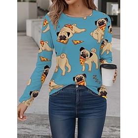 Dames T-shirt Modieus leuke Style Normale tops Lange mouw Strakke ronde hals Dagelijks Uitgaan Weekend blauw Herfst Winter