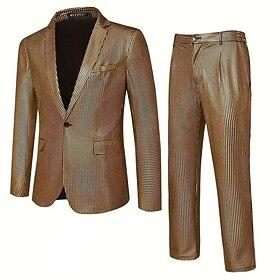 Men's Set Blazer Stage Cocktail Party Wedding Party Fashion Casual Spring   Fall 65% Cotton Plain Buttons Pocket Comfortable Single Breasted Blazer Silver Sky