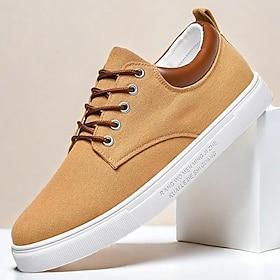 Heren bruine canvas sneakers met vetersluiting, stijlvolle en comfortabele casual schoenen voor dagelijks gebruik