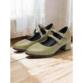 Vintage bruine Mary Jane-schoenen met blokhak voor dames – ontwerp met dubbele band voor casual en kantoorkleding