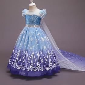 Frozen Princess Elsa Dress Cloak Flower Girl Dress Girls' Movie Cosplay Cosplay Costume Party Blue Dress Children's Day Masquerade Polyester World Book Day Cos