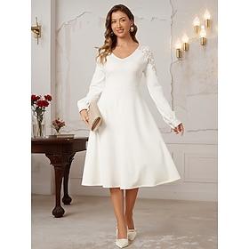 Dame Hvit kjole Midikjole Lapper Formelt V-hals Langermet Hvit Farge