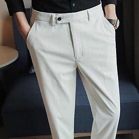Men's Dress Pants Corduroy Pants Naples Trousers Trousers Chinos Buttons Pocket Solid Color Comfort Formal Party Work Fashion Classic Style Black Beige Micro-e