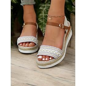 boho plattformsandaler for kvinner med flettede stropper og rhinestone-aksenter - komfortable sommersko for uformelle utflukter