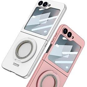 telefoon hoesje Voor Samsung Galaxy Z Flip 4 Achterkant met standaard Schokbestendig Retro Gehard glas PC