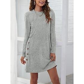 Dames Casual jurk Mini-jurk Knop Casual Strakke ronde hals Lange mouw Blozend Roze Grijs Kleur