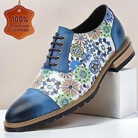 Heren vintage-geïnspireerde leren Oxfords met bloemenprint - stijlvol en comfortabel, perfect voor bruiloften, feesten of speciale gelegenheden