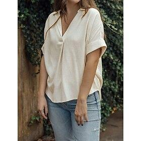 Women's Shirt Blouse Basic Casual Short Sleeve Regular Tops Daily Beige Summer Spring