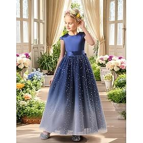 A-lijn Tot de grond Bloemenmeisjesjurk Verjaardag Meisjes Leuke galajurk Organza met Sjerp / Lint Elegant Geschikt voor 3-16 jaar