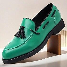 klassieke groene imitatieleren loafers met kwastjes voor heren - stijlvol en comfortabel, perfect voor de lente en zomer