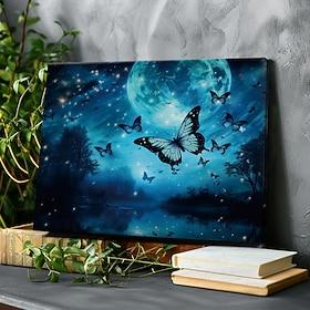 sommerfugler måne led lerret veggkunst led opplyst veggdekor 2aa batteridrevet opplyst lerretstrykk led lys kjøkken soverom eller hjemmeinnredning