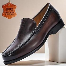 Stylish Brown Leather Loafers with Hand-Stitched Brogue Detail for Men  Perfect for Casual and Business Casual
