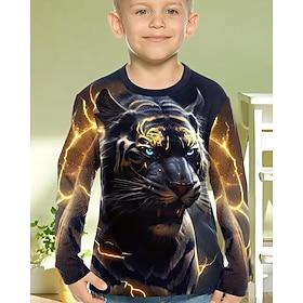 Boys 3D Graphic Animal Tiger T shirt Tee Long Sleeve Spring Fall Fashion Basic Kids 4-12 Years Crew Neck Outdoor Casual Daily Regular Fit