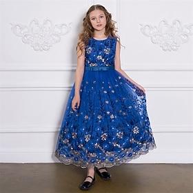 Kids Girls' Party Dress Floral Sleeveless Performance Birthday Mesh Tie Knot Beautiful Sweet Polyester Maxi Party Dress Swing Dress A Line Dress Summer 4 years