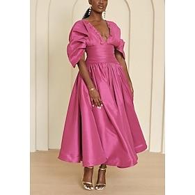 A-Line Cocktail Dresses Elegant Dress Valentine's Day Party Wear Ankle Length Half Sleeve V Neck Nylon with Buttons 2024