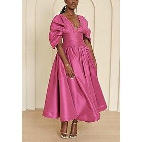 A-Linie Cocktailkleider Elegant Kleid Valentinstag Partykleidung Knöchellänge Halbe Ärmel V Ausschnitt Nylon mit Knöpfe 2024