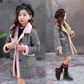 Kids Girls' Trench Coat Long Sleeve Yellow Pink Plaid Spring Fall Streetwear School 4 years