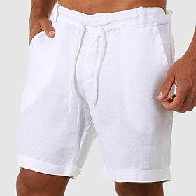 Men's Shorts Linen Shorts Summer Shorts Beach Shorts Buttons Pocket Drawstring Plain Breathable Knee Length Outdoor Daily Going out Fashion Classic Style White