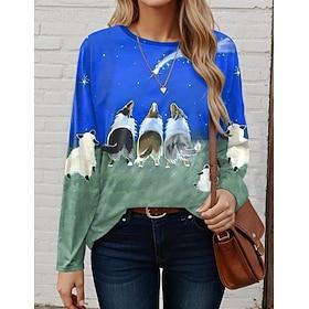 Women's T Shirt Fashion Modern Casual Print Long Sleeve Regular Tops Crew Neck Daily Weekend Blue Fall Winter