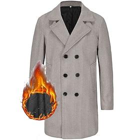 Men's Overcoat Trench Coat Long Trench Coat Vacation Daily Fall Winter Polyester Thermal Warm Windproof Outerwear Clothing Apparel Fashion Classic Plain Pocke