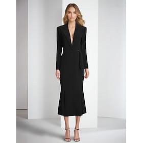 Havfrue Cocktailkjoler Elegant Kjole Formell Bryllup Ankellengde Langermet Skjortekrage Lomme Stretch Crepe med Utkant 2024