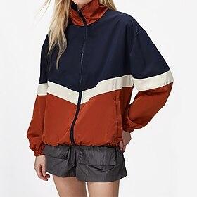 Women's Jacket Casual Jacket Outdoor clothing Pocket Color Block Breathable Fashion Loose Fit Outerwear Long Sleeve Spring Brown M