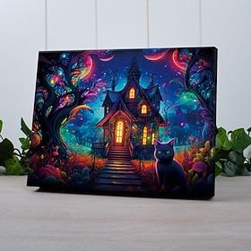 mistery house led lerret veggkunst led opplyst veggdekor 2aa batteridrevet opplyst lerretstrykk led lys kjøkken soverom eller hjemmeinnredning trippy cat