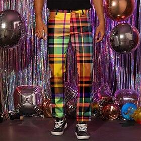 Voor heren Geometrisch Geruit Pakken Medium Taille Vintage Modieus Casual Buiten Vakantie Huis Vetoketju Zak Zomer Lente Herfst 3D-afdrukken Multi Color