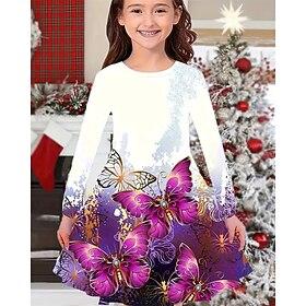 Girls' 3D Graphic Butterfly Dress Long Sleeve Summer Spring Vacation Daily Holiday Princess Beautiful Sweet Kids 4-12 Years Casual Dress A Line Dress Knee-leng