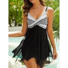 Dames Zwemkleding Zwemjurken Zwempak Blote rug Lapwerk Stip V-hals Elegant Vakantie Badpakken