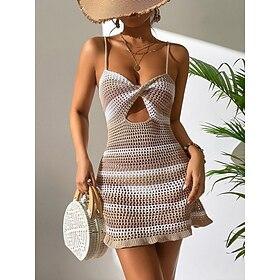 Women's Swimwear Cover Up Swim Dress Swimsuit Ruffle Backless Vacation Beach Wear Color Block Sleeveless Bathing Suits