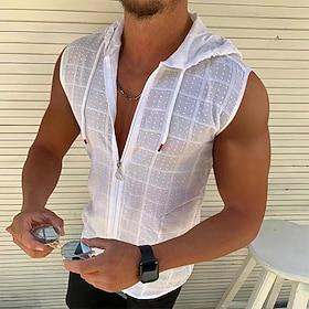 100% Cotton Men's Tank Top Zip Up Hoodies Sleeveless Hoodie Floral Grid  Plaid Hooded Vacation Casual Sleeveless Drawstring Clothing Apparel  Fashion Casual Br
