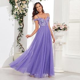 A-lijn Jurken voor bruiloftsgasten Elegant Jurk Bruiloft gast Schoolfeest Tot de grond Mouwloos V-hals Convertible Tule V Terug met Pailletten Borduurwerk 2024