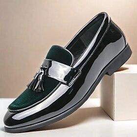 Zwarte lakleren loafers met kwastjes voor heren – fluwelen accenten instapschoenen voor bruiloften en formele gelegenheden