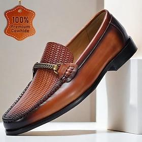 stilige loafers i brunt skinn med vevde detaljer og metallbits for menn perfekt for casual og business casual