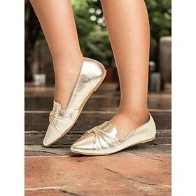 Dames gouden metalen puntige platte schoenen – elegante loafers met knoopdetail voor feestjes, werk of vrijetijdskleding