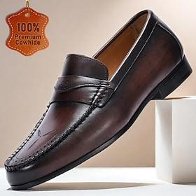 Stylish Brown Leather Loafers with Stitching Detail for Men Perfect for Casual and Business Casual