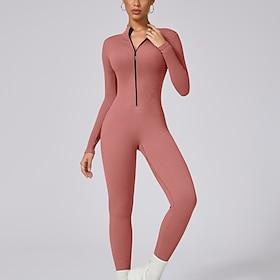 Dame Jumpsuit Treningsjakke Heldraktskostymer Glidelås Helfarge Kroppsdrakt Buksedress Sølv Svart Yoga  Danse Sko Trening Treningsøkt Pustende Myk Langermet Sp
