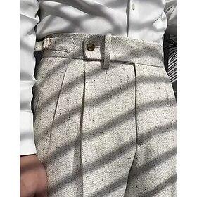 Men's Dress Pants Trousers Chinos Buttons Pocket Plain Comfort Formal Party Work Fashion Classic Style Apricot Micro-elastic