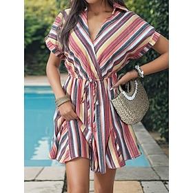 Women's Stripe Crew Neck Mini Dress Short Sleeve Summer Spring