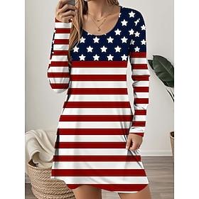 Women's Flag Crew Neck Mini Dress Spring Fall