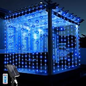 solcelledrevet 3m strenglys 300 lysdioder med 13-tasters fjernkontroll varm hvit kald hvit blå ferielys innendørs ferie bryllup 1 stk