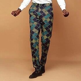 Voor heren Geometrisch Ruitjes Pakken Medium Taille Vintage Modieus Casual Buiten Vakantie Dagelijks gebruik Vetoketju Zak Zomer Lente Herfst 3D-afdrukken Blau