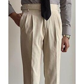Men's Dress Pants Corduroy Pants Naples Trousers Trousers Chinos Pocket Solid Color Comfort Formal Party Work Fashion Classic Style Dark Green Apricot Micro-el
