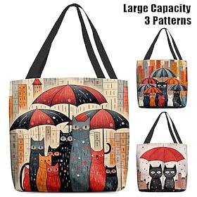Women's Colorful Cat Tote Bag with Cute Cat Pattern Perfect for Everyday Use and Shopping